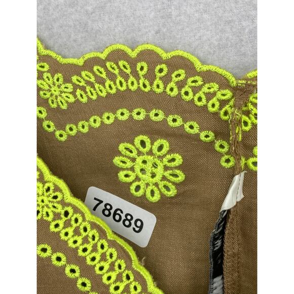 ZARA Dress M 100% Linen Embroidered Eyelet V Neck Slip Sun Midi Boho Flowy Brown - Picture 11 of 11